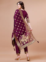 Thumbnail for Pure Banarasi Chanderi Jacquard Kurta With Pant & Dupatta Set, Multicolor - Hiral Fashion - Distacart
