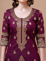 Thumbnail for Pure Banarasi Chanderi Jacquard Kurta With Pant & Dupatta Set, Multicolor - Hiral Fashion - Distacart