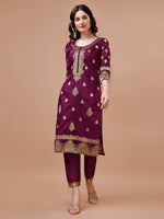Thumbnail for Pure Banarasi Chanderi Jacquard Kurta With Pant & Dupatta Set, Multicolor - Hiral Fashion - Distacart