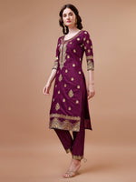 Thumbnail for Pure Banarasi Chanderi Jacquard Kurta With Pant & Dupatta Set, Multicolor - Hiral Fashion - Distacart