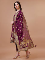 Thumbnail for Pure Banarasi Chanderi Jacquard Kurta With Pant & Dupatta Set, Multicolor - Hiral Fashion - Distacart