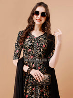 Thumbnail for Embroidered Front Slit Floral Printed Kurta With Pant,Dupatta & Belt, Multicolor - Hiral Fashion - Distacart