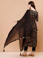 Thumbnail for Embroidered Front Slit Floral Printed Kurta With Pant,Dupatta & Belt, Multicolor - Hiral Fashion - Distacart