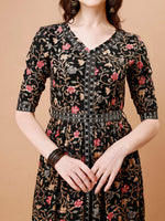 Thumbnail for Embroidered Front Slit Floral Printed Kurta With Pant,Dupatta & Belt, Multicolor - Hiral Fashion - Distacart