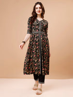 Thumbnail for Embroidered Front Slit Floral Printed Kurta With Pant,Dupatta & Belt, Multicolor - Hiral Fashion - Distacart
