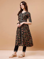 Thumbnail for Embroidered Front Slit Floral Printed Kurta With Pant,Dupatta & Belt, Multicolor - Hiral Fashion - Distacart
