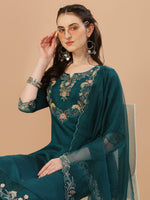 Thumbnail for Hand Embroidered Kurta With Pant & Organza Premium Embroidered Dupatta, Multicolor - Hiral Fashion - Distacart