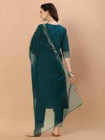 Thumbnail for Hand Embroidered Kurta With Pant & Organza Premium Embroidered Dupatta, Multicolor - Hiral Fashion - Distacart