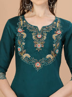 Thumbnail for Hand Embroidered Kurta With Pant & Organza Premium Embroidered Dupatta, Multicolor - Hiral Fashion - Distacart