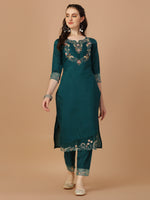Thumbnail for Hand Embroidered Kurta With Pant & Organza Premium Embroidered Dupatta, Multicolor - Hiral Fashion - Distacart