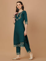 Thumbnail for Hand Embroidered Kurta With Pant & Organza Premium Embroidered Dupatta, Multicolor - Hiral Fashion - Distacart
