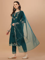 Thumbnail for Hand Embroidered Kurta With Pant & Organza Premium Embroidered Dupatta, Multicolor - Hiral Fashion - Distacart