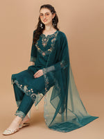 Thumbnail for Hand Embroidered Kurta With Pant & Organza Premium Embroidered Dupatta, Multicolor - Hiral Fashion - Distacart