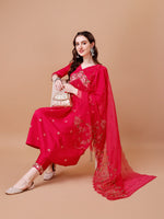 Thumbnail for Alia Cut Embroidered Kurta With Pant & Organza Embroidered Dupatta Premium, Multicolor - Hiral Fashion - Distacart