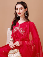 Thumbnail for Alia Cut Embroidered Kurta With Pant & Organza Embroidered Dupatta Premium, Multicolor - Hiral Fashion - Distacart