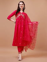 Thumbnail for Alia Cut Embroidered Kurta With Pant & Organza Embroidered Dupatta Premium, Multicolor - Hiral Fashion - Distacart