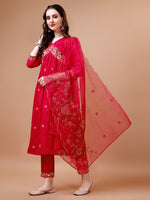 Thumbnail for Alia Cut Embroidered Kurta With Pant & Organza Embroidered Dupatta Premium, Multicolor - Hiral Fashion - Distacart