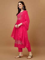 Thumbnail for Nyra Cut Embroidered Kurta With Pant & Organza Embroidered Dupatta Luxury, Multicolor - Hiral Fashion - Distacart