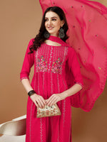 Thumbnail for Nyra Cut Embroidered Kurta With Pant & Organza Embroidered Dupatta Luxury, Multicolor - Hiral Fashion - Distacart