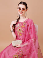 Thumbnail for Hand Embroidered Kurta With Pant & Embroidered Organza Dupatta Premium, Multicolor - Hiral Fashion - Distacart