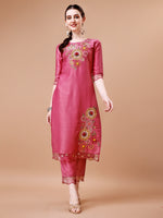 Thumbnail for Hand Embroidered Kurta With Pant & Embroidered Organza Dupatta Premium, Multicolor - Hiral Fashion - Distacart