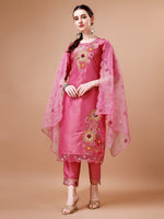 Thumbnail for Hand Embroidered Kurta With Pant & Embroidered Organza Dupatta Premium, Multicolor - Hiral Fashion - Distacart