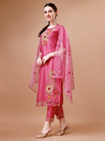 Thumbnail for Hand Embroidered Kurta With Pant & Embroidered Organza Dupatta Premium, Multicolor - Hiral Fashion - Distacart