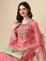 Thumbnail for Embroidered Kurta With Pant & Printed Dupatta Set, Multicolor - Hiral Fashion - Distacart