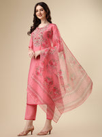Thumbnail for Embroidered Kurta With Pant & Printed Dupatta Set, Multicolor - Hiral Fashion - Distacart