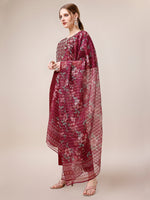 Thumbnail for Mirror & Beads Hand Embroidered Kurta With Pant & Printed Organza Dupatta, Multicolor - Hiral Fashion - Distacart