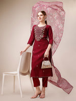 Thumbnail for Mirror & Beads Hand Embroidered Kurta With Pant & Printed Organza Dupatta, Multicolor - Hiral Fashion - Distacart