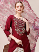 Thumbnail for Mirror & Beads Hand Embroidered Kurta With Pant & Printed Organza Dupatta, Multicolor - Hiral Fashion - Distacart