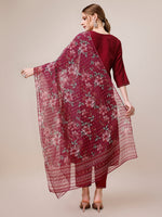 Thumbnail for Mirror & Beads Hand Embroidered Kurta With Pant & Printed Organza Dupatta, Multicolor - Hiral Fashion - Distacart