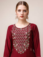 Thumbnail for Mirror & Beads Hand Embroidered Kurta With Pant & Printed Organza Dupatta, Multicolor - Hiral Fashion - Distacart