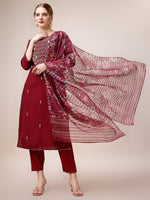 Thumbnail for Mirror & Beads Hand Embroidered Kurta With Pant & Printed Organza Dupatta, Multicolor - Hiral Fashion - Distacart