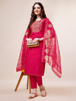 Thumbnail for Embroidered Kurta With Pant And Dupatta Set, Multicolor - Hiral Fashion - Distacart