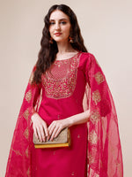 Thumbnail for Embroidered Kurta With Pant And Dupatta Set, Multicolor - Hiral Fashion - Distacart