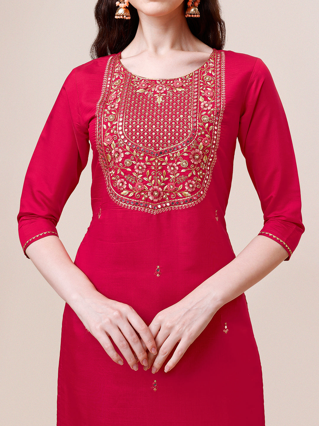 Embroidered Kurta With Pant And Dupatta Set, Multicolor - Hiral Fashion - Distacart