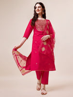 Thumbnail for Embroidered Kurta With Pant And Dupatta Set, Multicolor - Hiral Fashion - Distacart