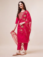 Thumbnail for Embroidered Kurta With Pant And Dupatta Set, Multicolor - Hiral Fashion - Distacart
