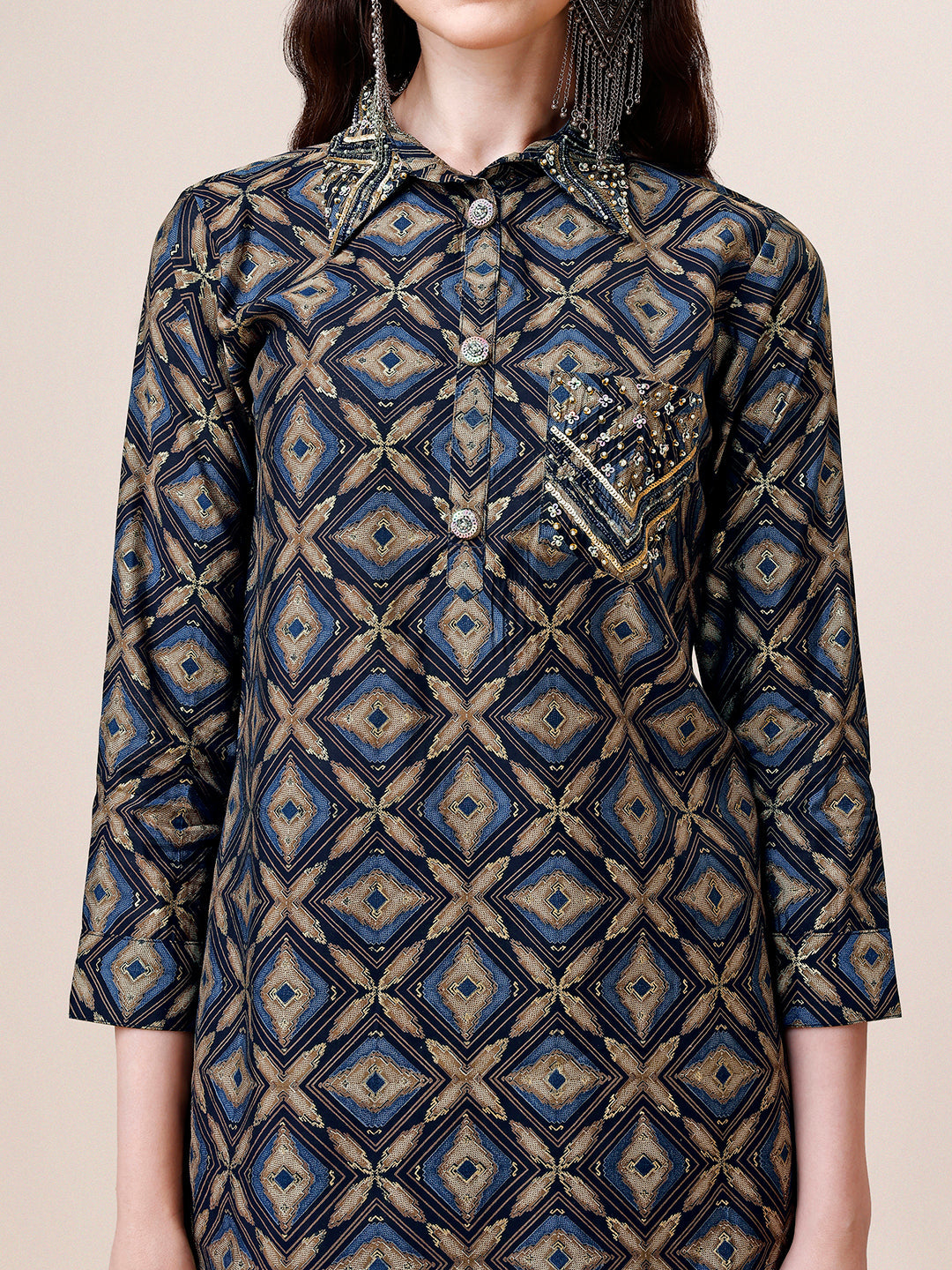 Hand Embroidered & Printed Collar 2 Piece Co-Ords Set, Multicolor - Hiral Fashion - Distacart