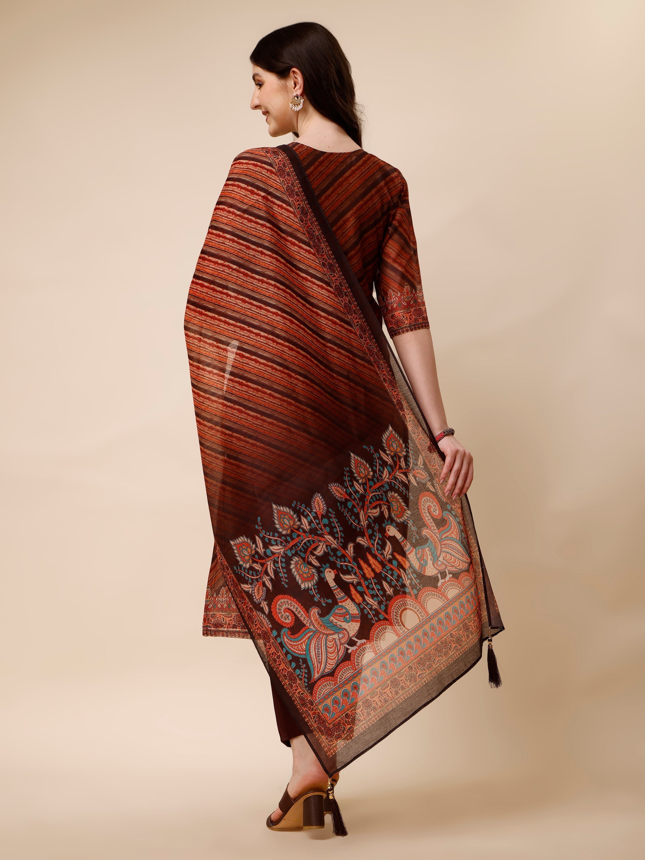 Leheriya Printed & Embroidered Kurta With Pant And Dupatta Set, Multicolor - Hiral Fashion - Dista