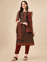 Thumbnail for Printed And Embroidered Kurta With Pant & Dupatta Set, Multicolor - Hiral Fashion - Distacart