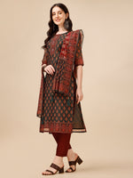 Thumbnail for Printed And Embroidered Kurta With Pant & Dupatta Set, Multicolor - Hiral Fashion - Distacart