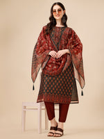 Thumbnail for Printed And Embroidered Kurta With Pant & Dupatta Set, Multicolor - Hiral Fashion - Distacart