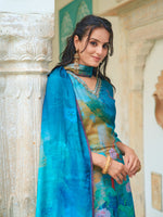Thumbnail for Hand Embroidered & Digital Printed Muslin Kurta With Pant & Printed Dupatta, Blue - Hiral Fashion - Distacart