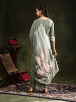 Thumbnail for Hand Embroidered & Digital Printed Muslin Kurta With Pant & Printed Dupatta, Green - Hiral Fashion - Distacart