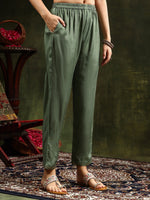 Thumbnail for Hand Embroidered & Digital Printed Muslin Kurta With Pant & Printed Dupatta, Green - Hiral Fashion - Distacart