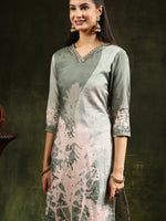 Thumbnail for Hand Embroidered & Digital Printed Muslin Kurta With Pant & Printed Dupatta, Green - Hiral Fashion - Distacart