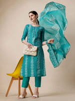 Thumbnail for Embroidered Kurta With Pant And Dupatta Set, Multicolor - Hiral Fashion - Distacart